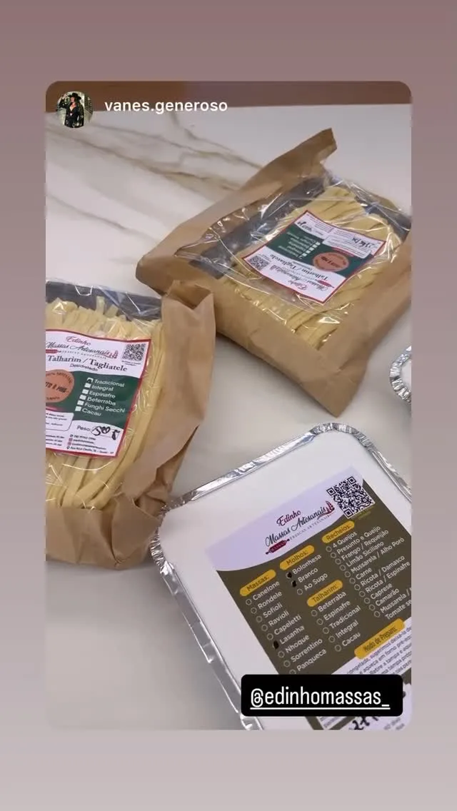 Talharim embalado e marmita de lasanha artesanal